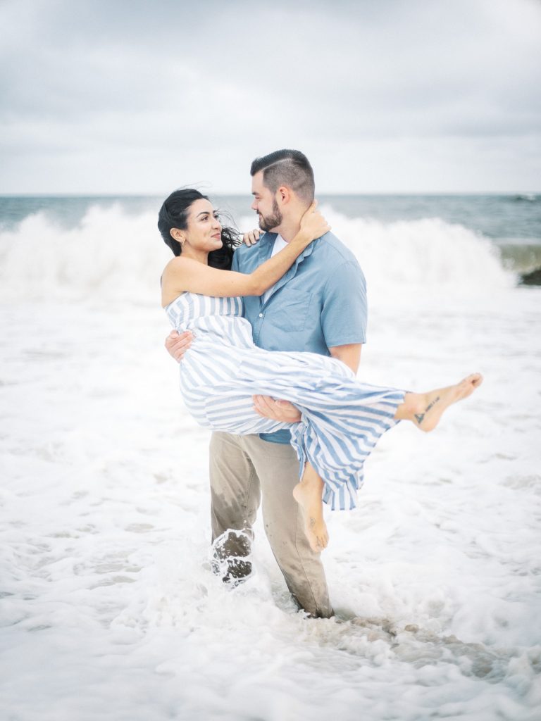 Fire Island Lighthouse Walkway Engagement Photos in water