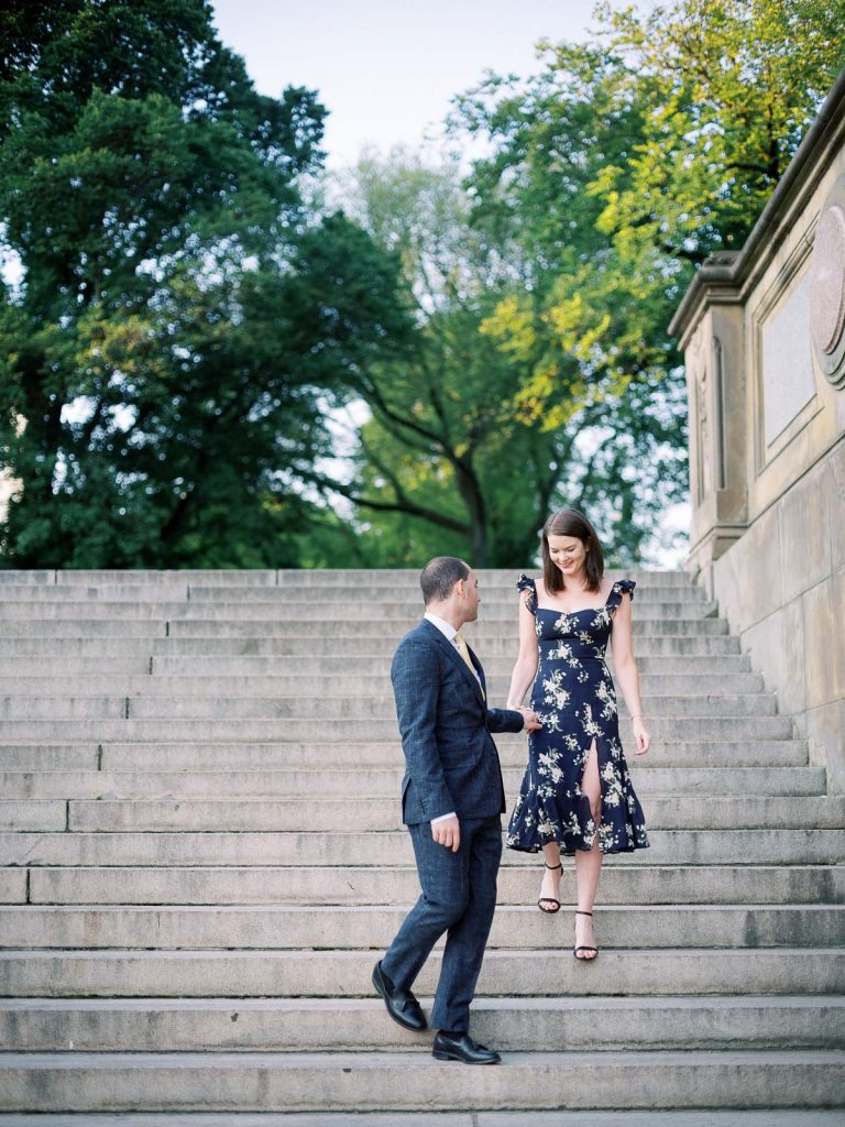 New York City Engagement Photos walking down steps