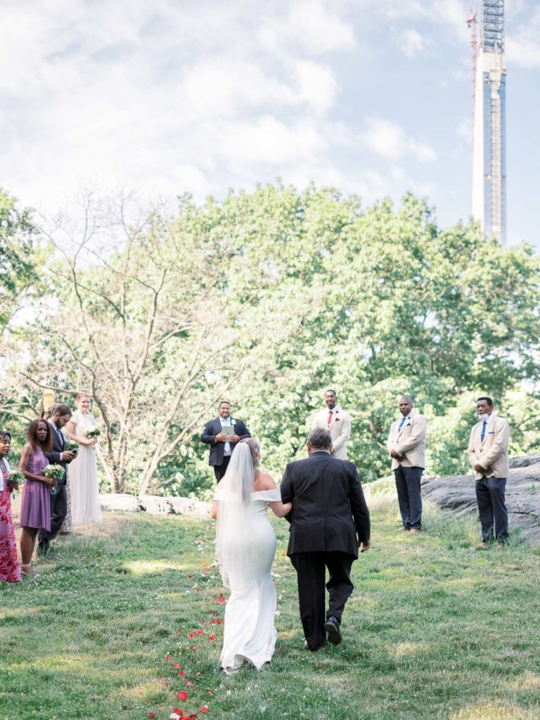A wide angle view of the ceremony location of the dene summerhouse in central park.