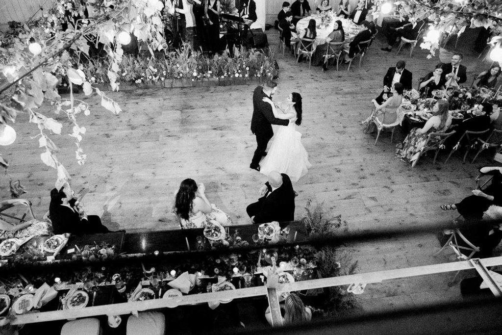 Bride and groom's first dance from above during a Long Island Vineyard Wedding at RGNY.