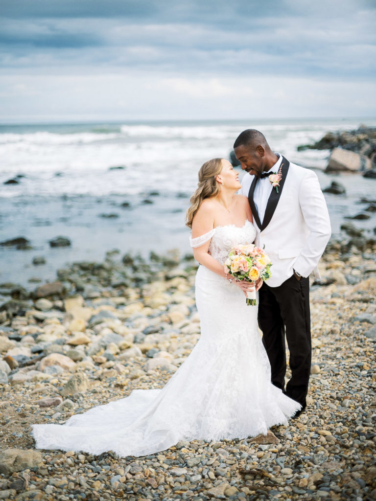 Bride and groom intimate portrait during their Montauk wedding.