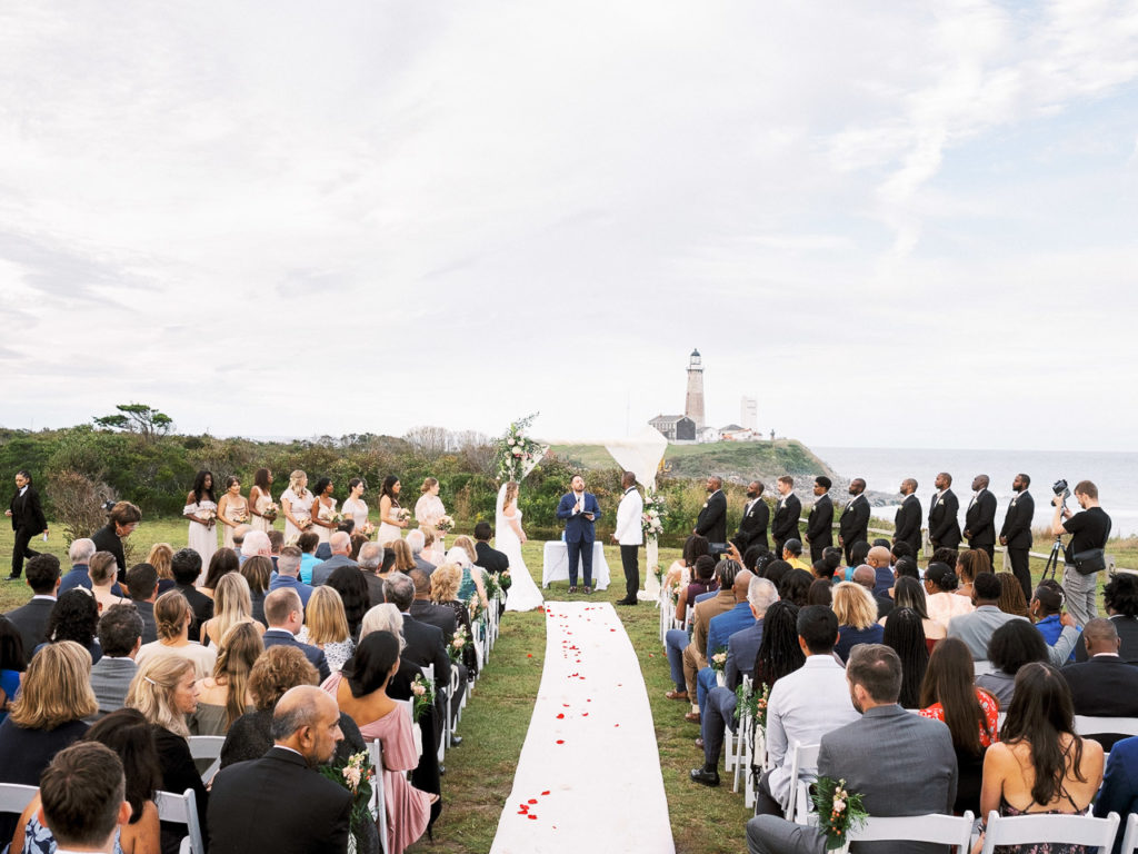 Montauk wedding ceremony wide photo at Hither Hills Camp Hero Bluffs.