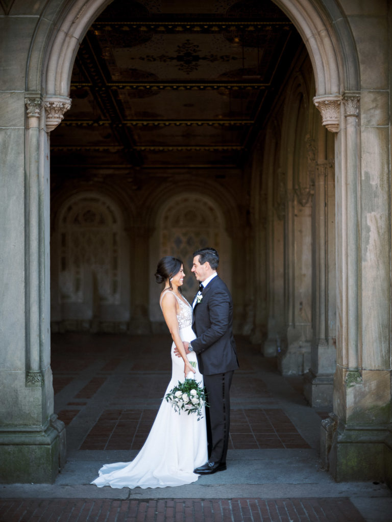 Photographs at Bethesda Terrace before The Central Park Boathouse Wedding.