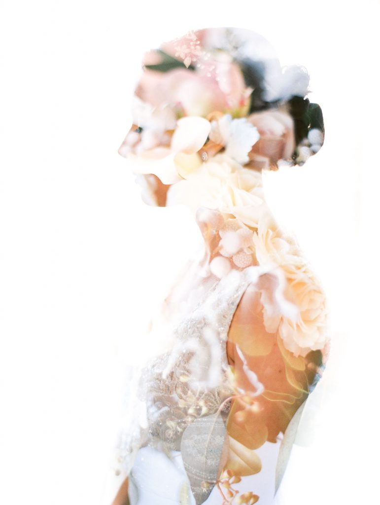 Double exposure Bride getting ready